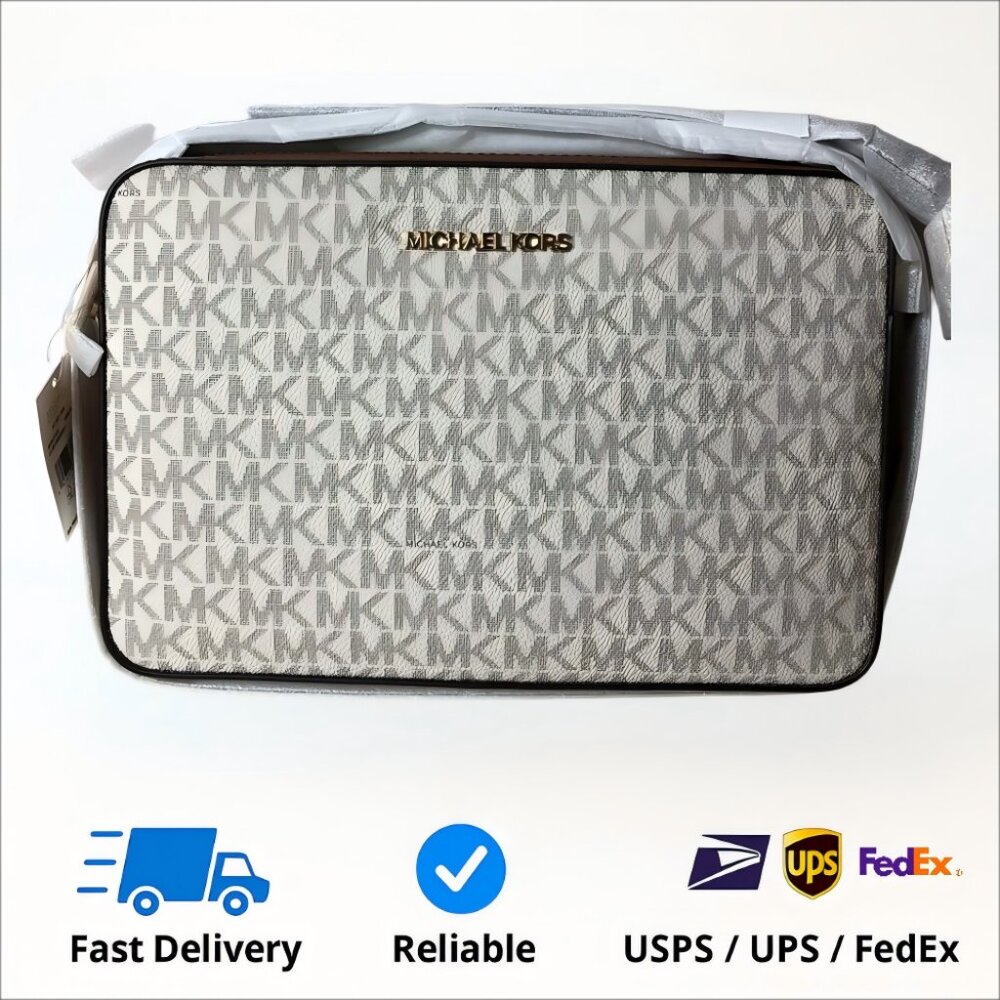 Michael Kors Ginny MK Logo Crossbody Shoulder Bag White Jet Set Item